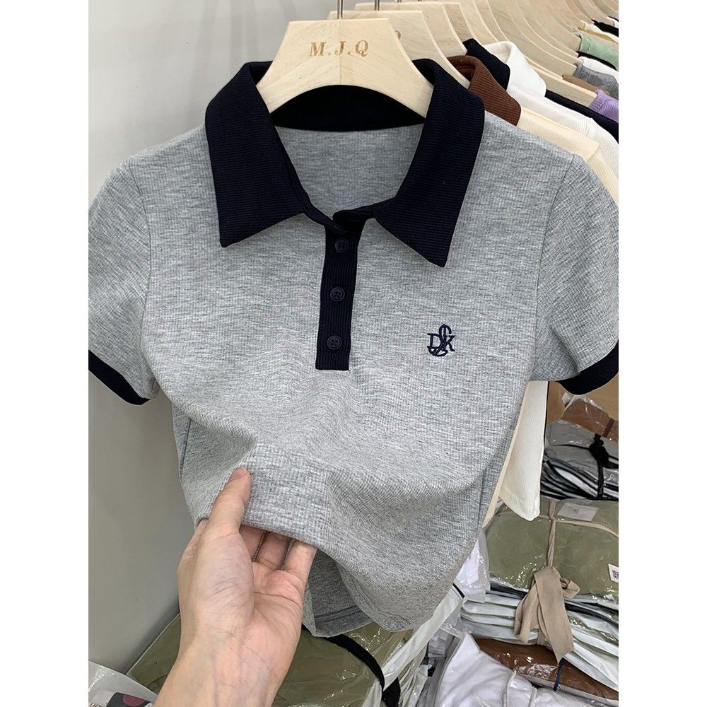 Áo Thun polo Nữ Ngắn Tay Thêu Hoa