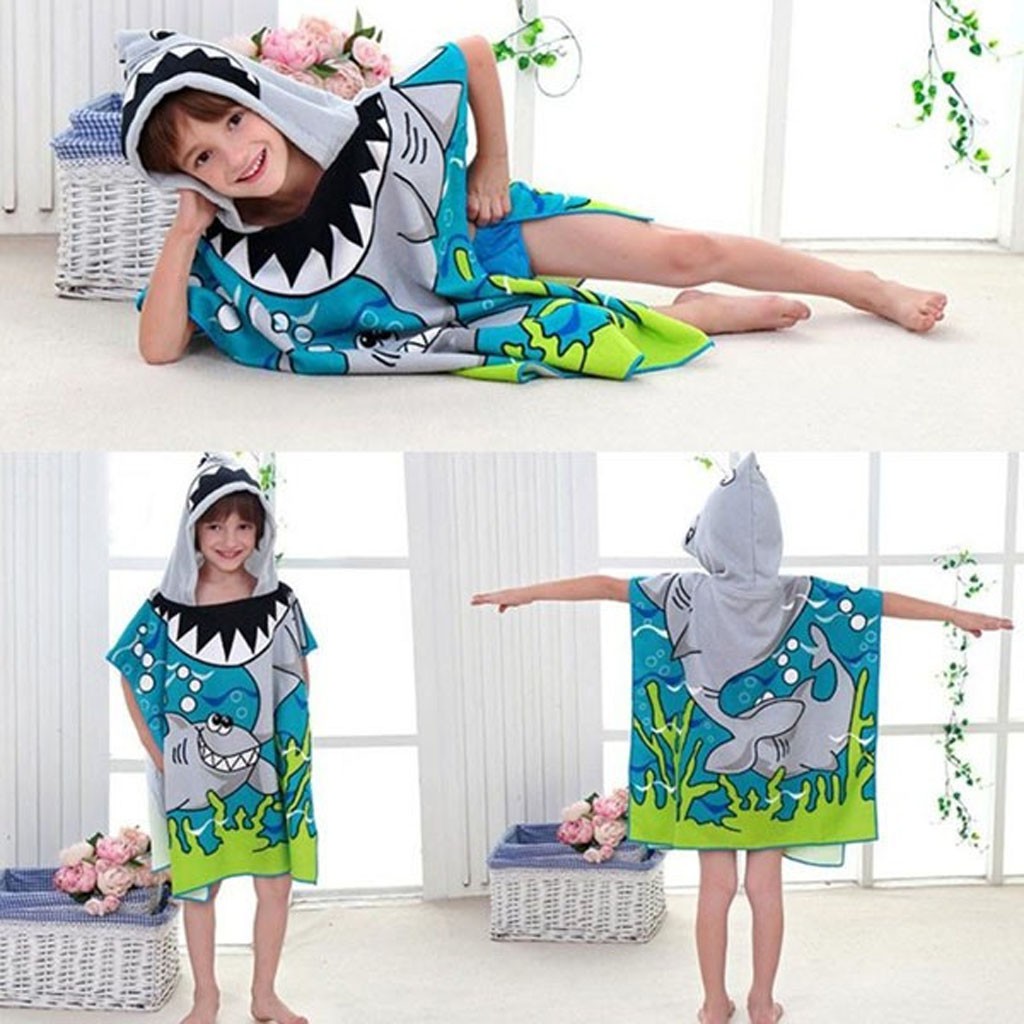 Áo choàng/khăn choàng tắm đi bơi đi biển cotton họa tiết hoạt hình xinh xắn dễ thương cho bé trai và bé gái size 60*60cm