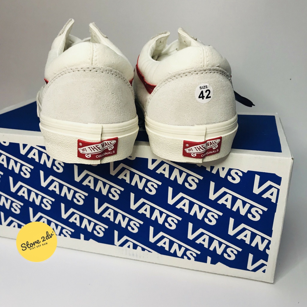 Giày Vans Trắng Viền Đỏ R11 Da Lộn Đế Nặng Giúp Giữ Thăng Bằng - Giày Dép Nam Giá Rẻ Thời Trang