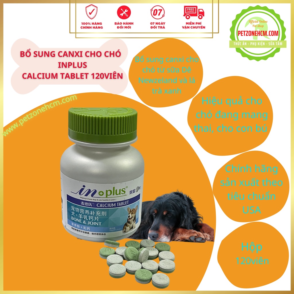 Bổ sung canxi cho chó mèo 120 viênFREESHIP Inplus Goat Milk Calcium từ sữa dê và trà xanh chắc Xương Khớp từ USA,Mỹ