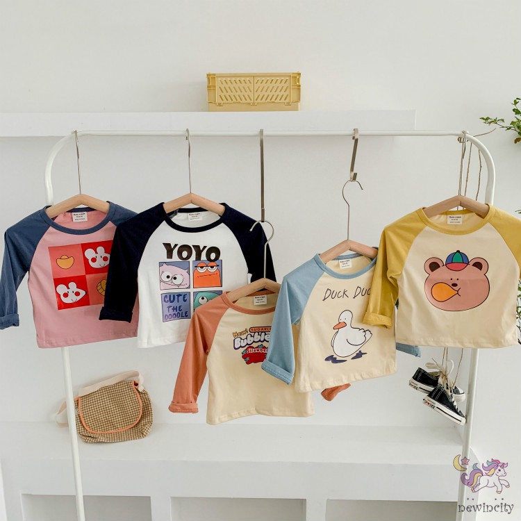 Áo thun tay dài in họa tiết hoạt hình dễ thương cho bé
