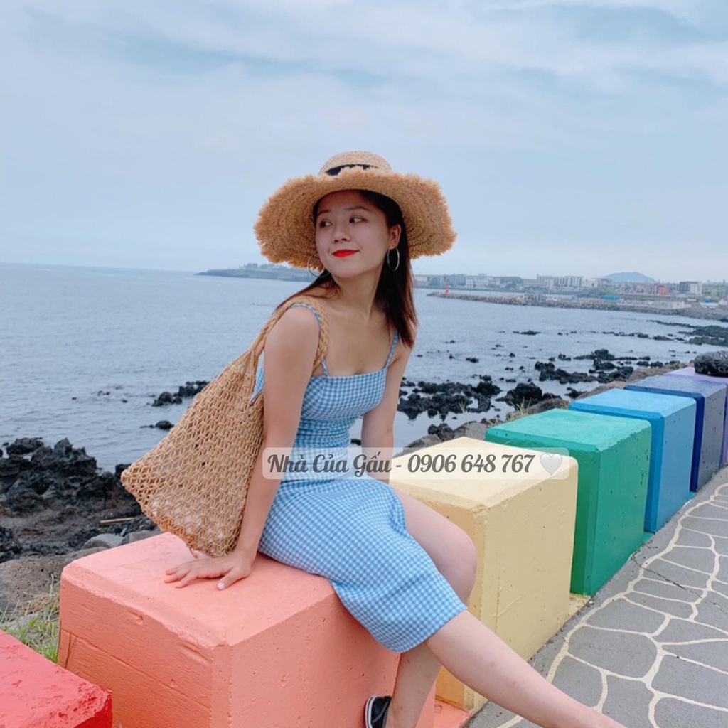 Túi cói đan lưới vintage đi chơi, đi biển