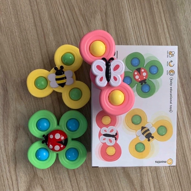 Bộ 3 đồ chơi con quay spinner cho bé gắn tường chong chóng hoạt hình dán dính tường cho bé