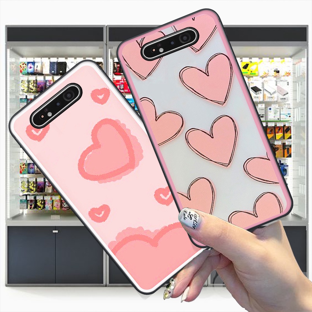 Ốp Samsung A80 / A90 in hình trái tim caro đen trắng , hồng cute xinh xắn dễ thương