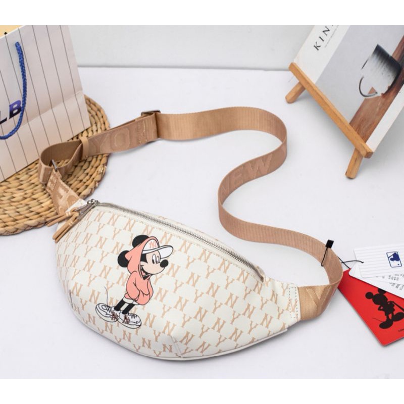 Túi chéo Mickey MLB, Túi bao tử nam nữ chống nước, hàng chuẩn từ nhà máy
