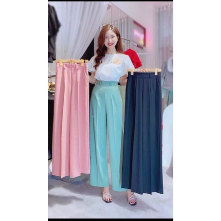 quần ống suông khóa kéo sườn