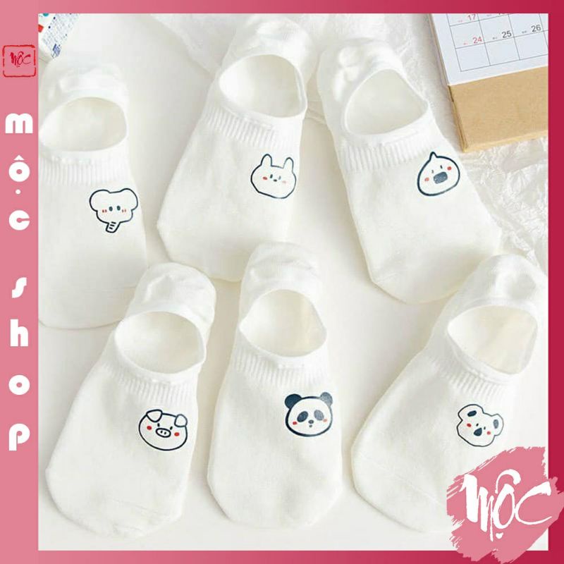 Tất nữ cổ ngắn đi giày lười họa tiết dễ thương chất liệu liệu cotton siêu mát