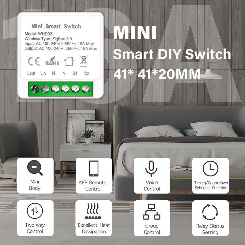 Công tắc thông minh Tuya Basic, kết nối Zigbee, App Smart Life hoặc Tuya.