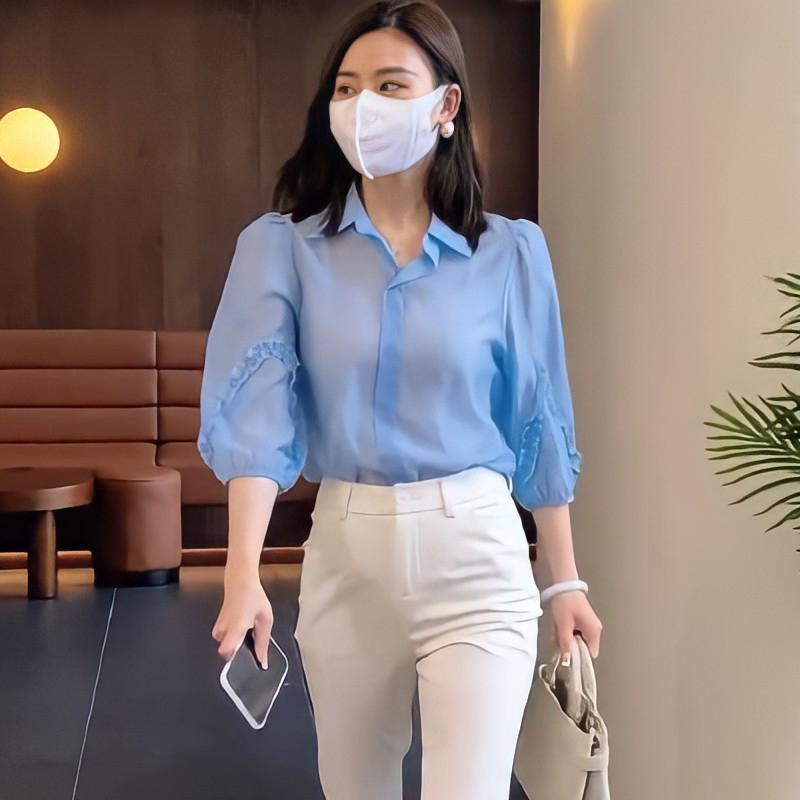 Áo sơ mi nữ 2022 thời trang Hàn giảm đi tuổi tác thanh lịch
