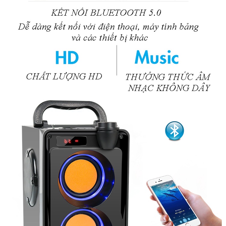 Loa karaoke bluetooth, Loa Bluetooth RS A20  Âm Thanh 3D Công Suất 12W, Âm thanh cực hay hát cực đỉnh