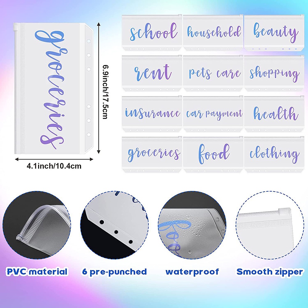 Set 12 Túi Đựng Tài Liệu Khổ A6 Bằng PVC Trong Suốt Có Khóa Kéo Tiện Dụng