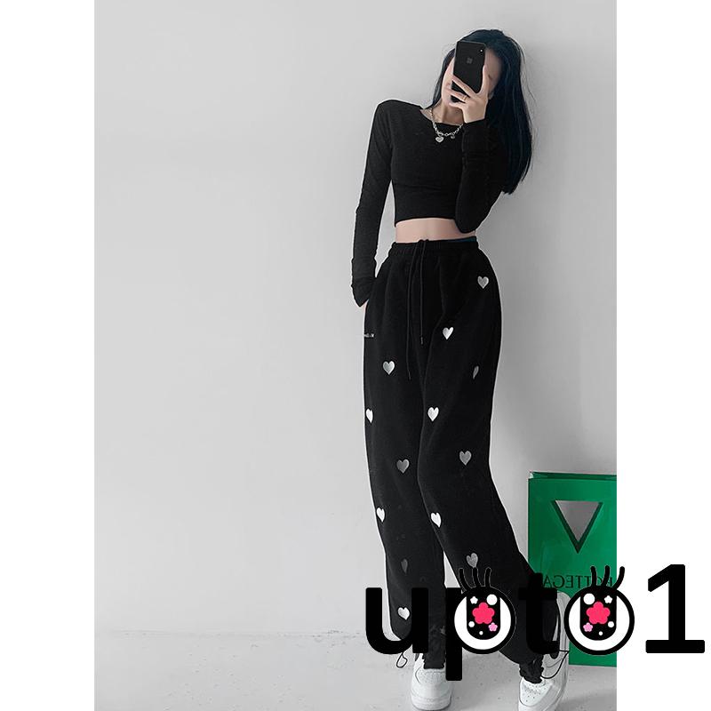 Quần Dài Nữ Ống Rộng Họa Tiết Trái Tim Thời Trang Cá Tính | BigBuy360 - bigbuy360.vn