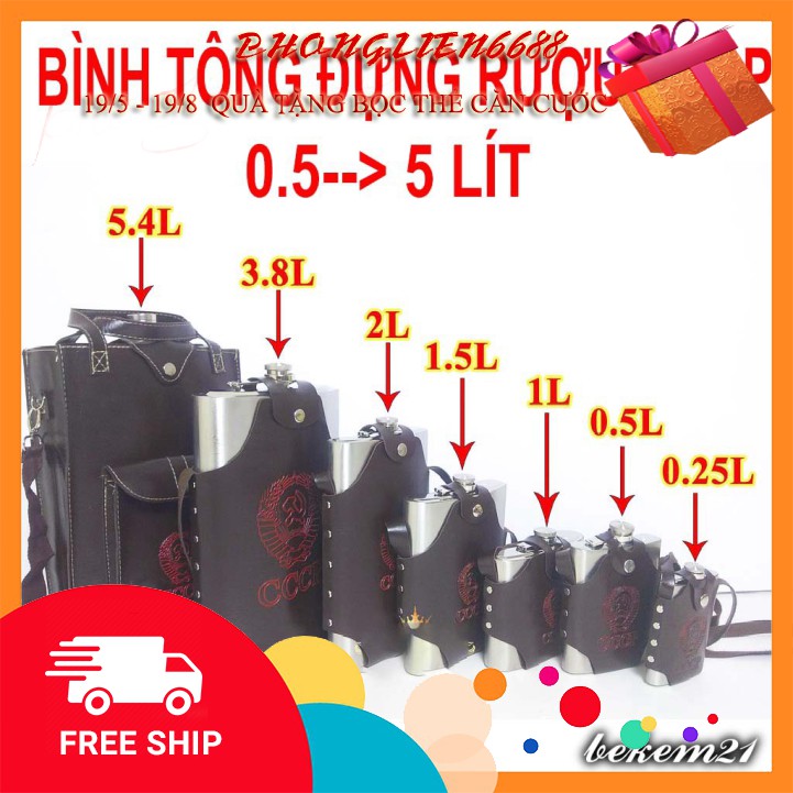 [ẢNH THẬT-7 CỠ ] Bình tông inox đựng nước, đựng rượu các cỡ từ 1 lít --> 5 lít tặng kèm bao da chất lượng cao,chắc cỠ