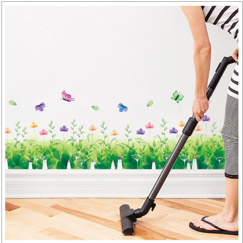 Decal dán Chân tường hoa cỏ xanh 2 - PVC vinyl dài 137 cm - decalhcm