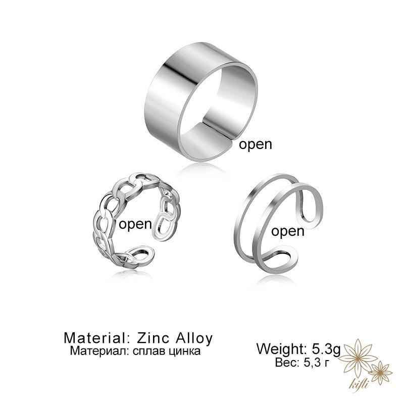 Set 3 nhẫn đeo tay từ kim loại phong cách Hip Hop cá tính cho nữ