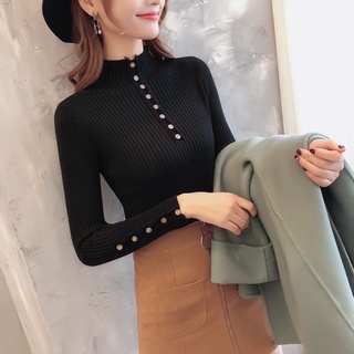 Áo len tay dài 3 phân nút gỗ cổ cao