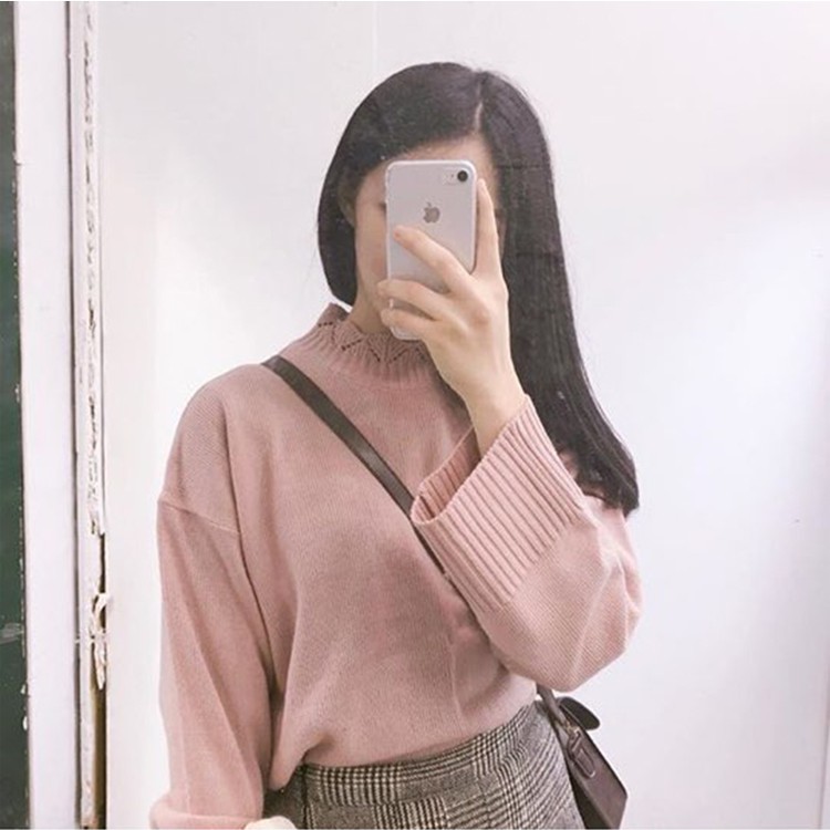 Áo Sweater Dệt Kim Tay Dài Dáng Rộng Cổ Cánh Hoa Kiểu Hàn Quốc Thời Trang Mùa Thu Cho Nữ