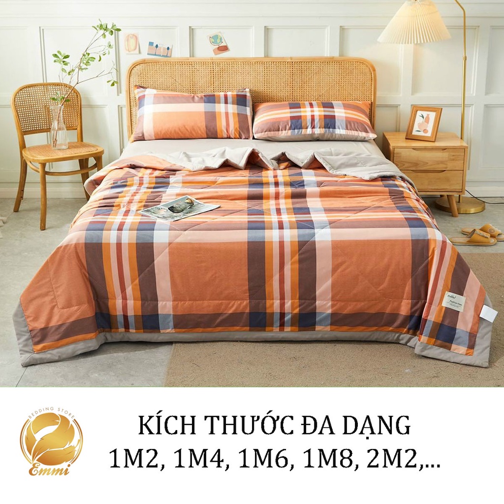 Bộ chăn ga gối cotton tici chăn trần EMMI Bedding mẫu KẺ CAM ĐẤT  grap nệm thun lạnh Hàn Quốc Drap giường đệm đủ siz