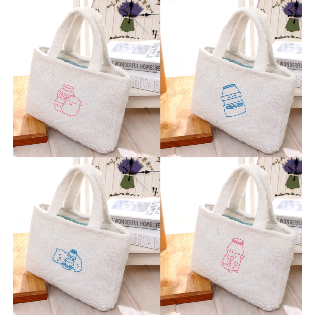 tote lông yakult TTLS16 túi quai xách lông thêu dễ thương hot trend thần tượng hoạt hình idol