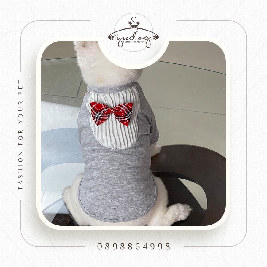 Áo thun có tay dập ly kèm nơ cho thú cưng yudog