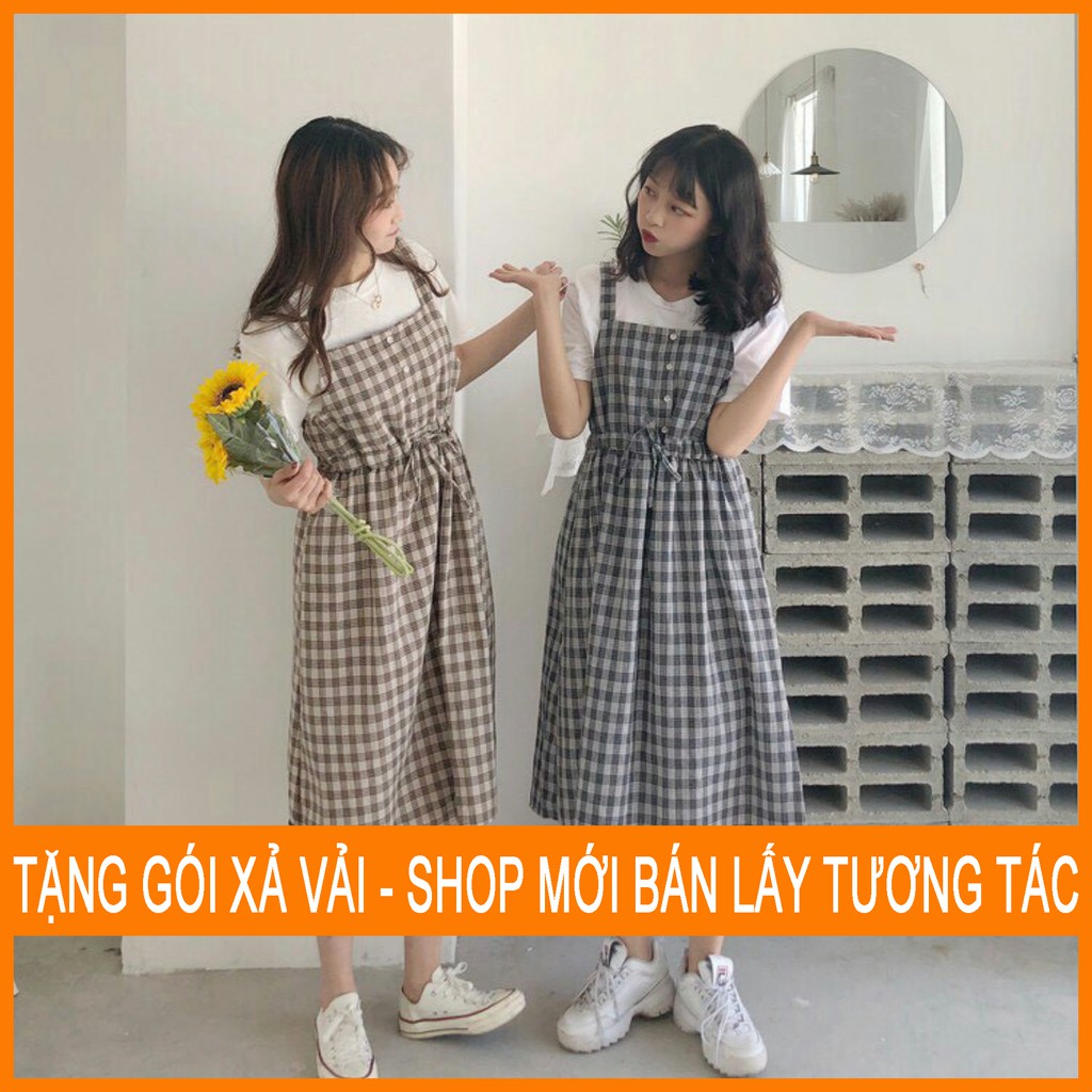 Váy yếm kẻ caro 2 dây có dây buộc eo / Váy yếm caro babydoll bánh bèo tiểu thư siêu xinh