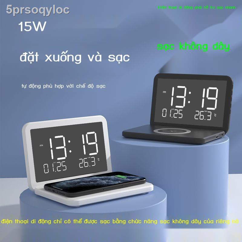 5prsoqylocĐồng hồ báo thức nắp gập mới đồng điện tử nhiệt kế lịch vạn niên cao cấp sạc nhanh không dây 15W