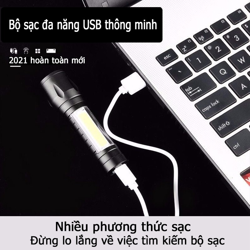 Zoom Đèn pin siêu sáng Cảnh sát nhỏ cầm tay USB có thể sạc lại Đèn pin LED ngoài trời Không thấm nước