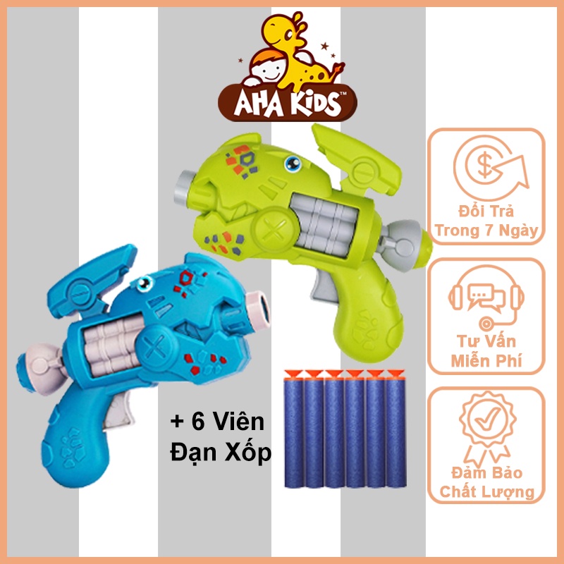 Nerf 1 Nòng DINO, Đồ Chơi Nerf Bắn Đan Xốp Mềm Giá Rẻ, Nhỏ Gọn Màu Cute, Nhựa ABS An Toàn, + 6 Viên Xốp Dính