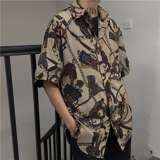 🔥 🔥Áo Sơ Mi Tay Ngắn In Họa Tiết Phong Cách Retro | BigBuy360 - bigbuy360.vn