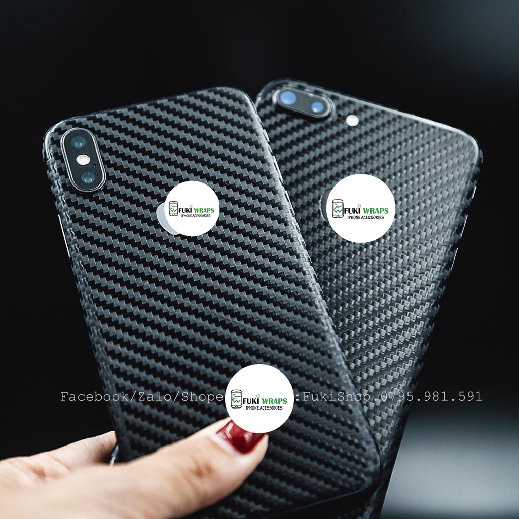 Miếng dán Carbon Đen Dán Mặt Sau Full Viền Dành Cho 5 6 7 8 6plus 7plus 8plus X XS XSMAX 11 PRO MAX 12 PRO MAX
