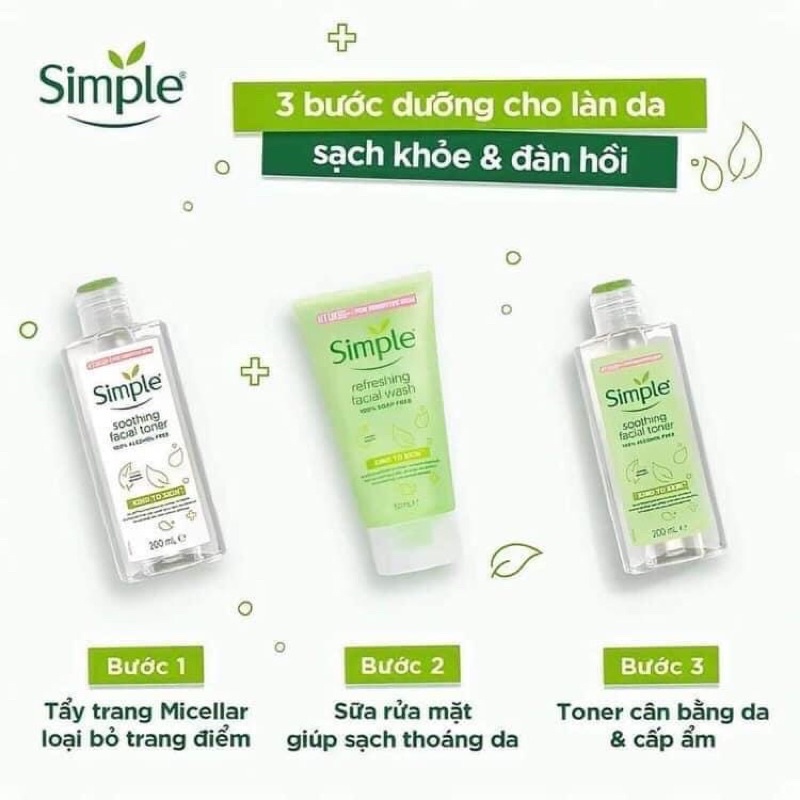 [Chính hãng] Sữa rửa mặt Simple - Toner Simple - Tẩy trang simple