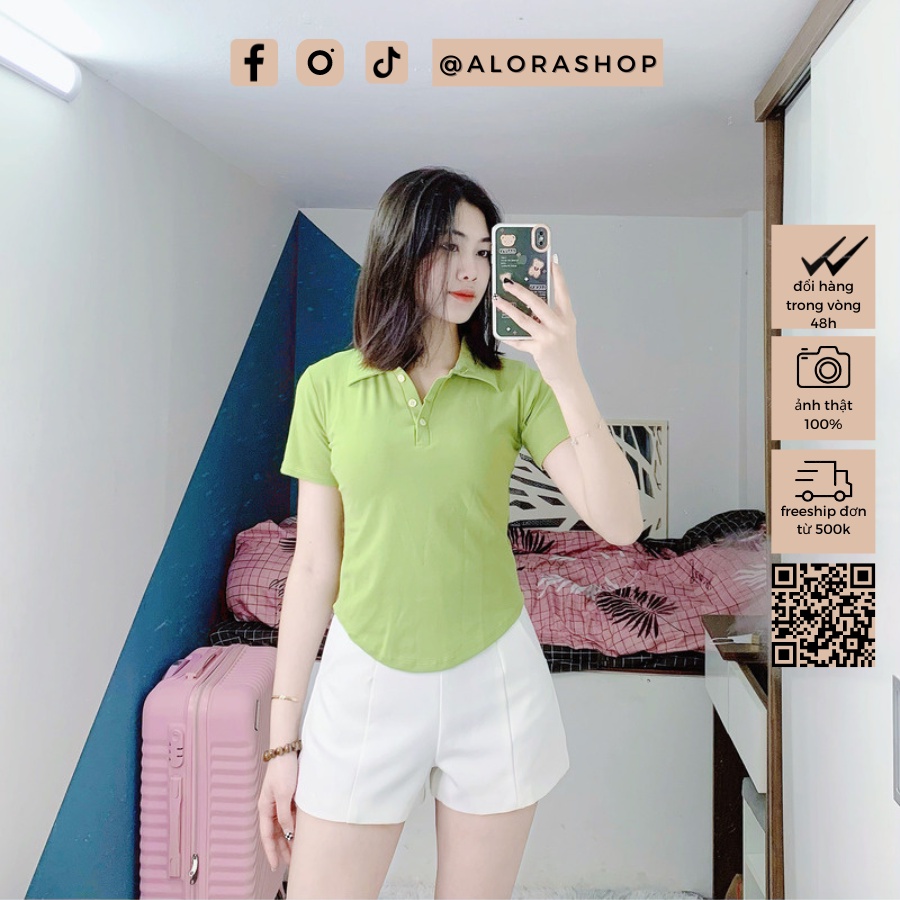 Áo phông polo nữ, áo thun nữ đuôi tôm cổ bẻ dáng croptop ngắn tay chất cotton co giãn thời trang nữ Alora