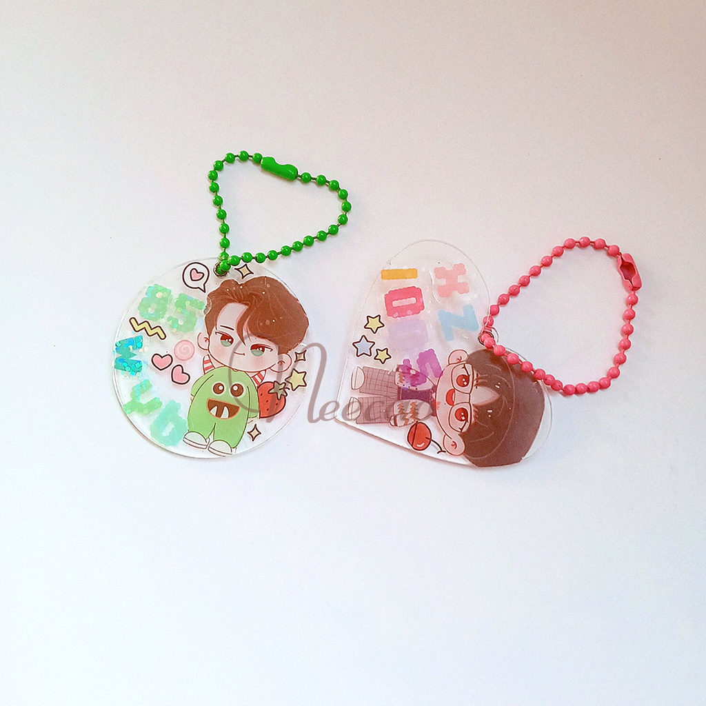 Móc Khóa Nhựa Trong Suốt Acrylic Sáng Tạo DIY Tự Trang Trí Sticker WashiThần Tượng Hình Tròn Trái Tim BJYX Neecao