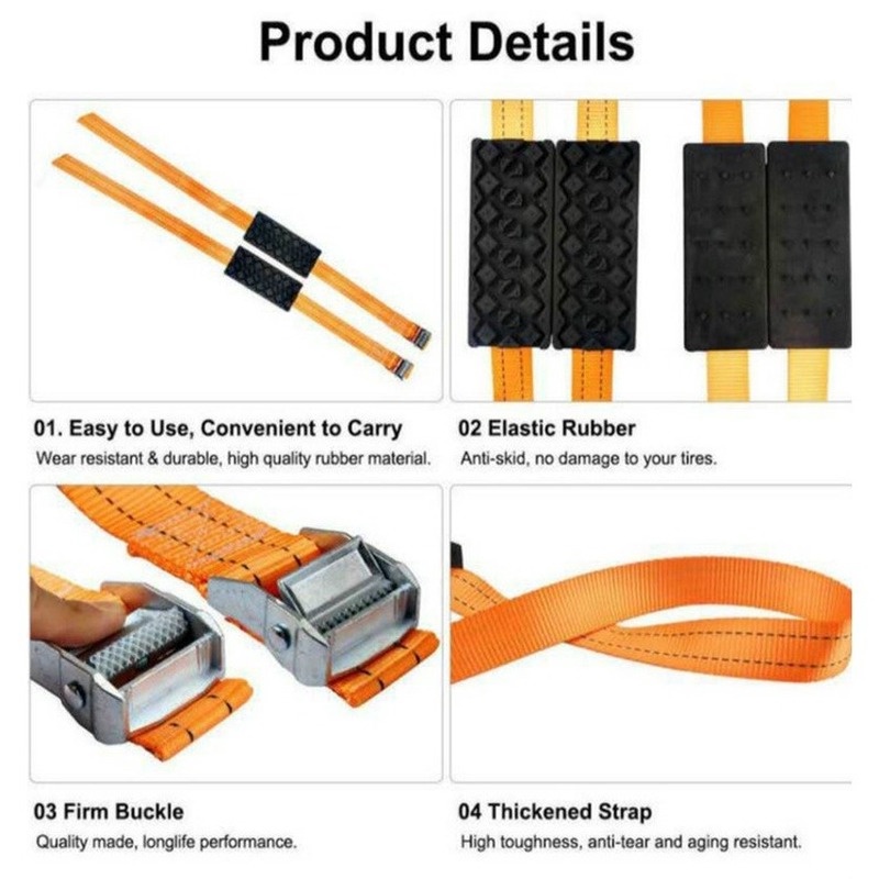 1pc Dây đai xích lốp xe ô tô bằng PU bền chống trượt đi trên băng/bùn/tuyết với túi khẩn cấp thoát hiểm trên đường địa hình