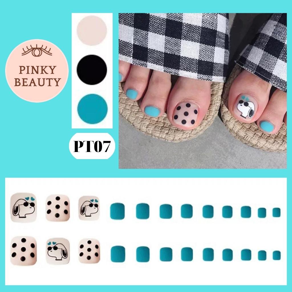 Bộ 24 Móng Chân Giả Kèm Keo Nhiều Màu Họa Tiết Đính Kèm, Nail Chân Thời Trang Cá Tính Cho Nữ Pinky Beauty