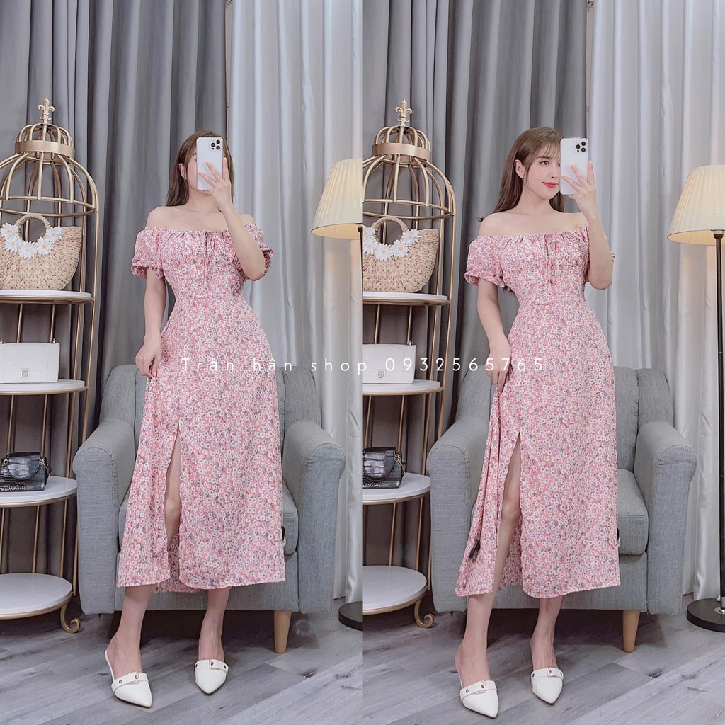 váy, đầm hoa maxi cổ vuông xẻ tà vintage (HÌNH THẬT SHOP CHỤP)💄 3006203