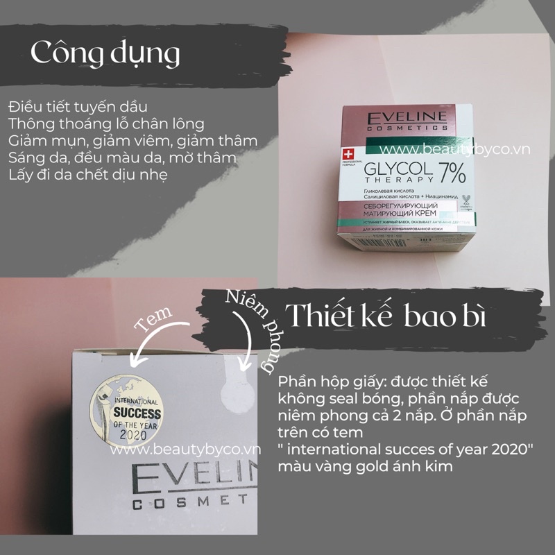 Kem Eveline glycol therapy 7% giảm thâm, mụn, bít tắc lcl, đều màu da