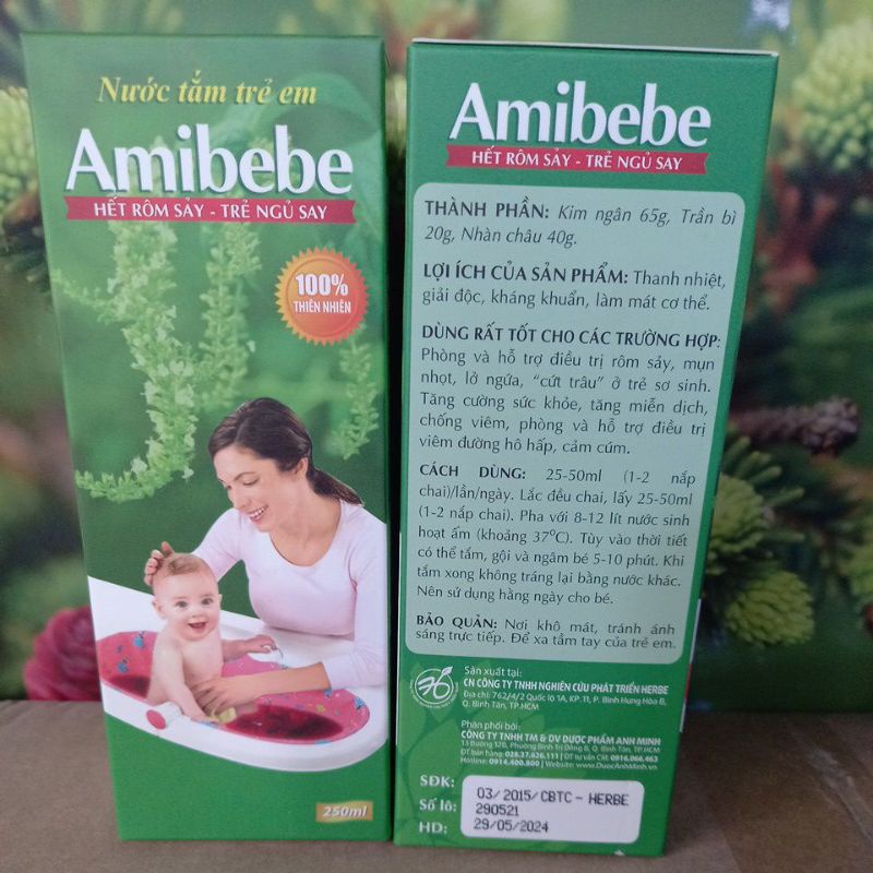 Nước Tắm Trẻ Em AMIBEBE 250ml hết rôm sảy trẻ ngủ say