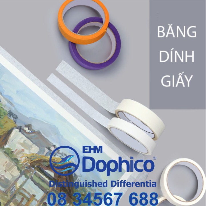 Băng dính giấy Dolphin  dùng dán viết ghi chú, kẻ chỉ sơn tường, cố định tranh vẽ, chặn màu nước