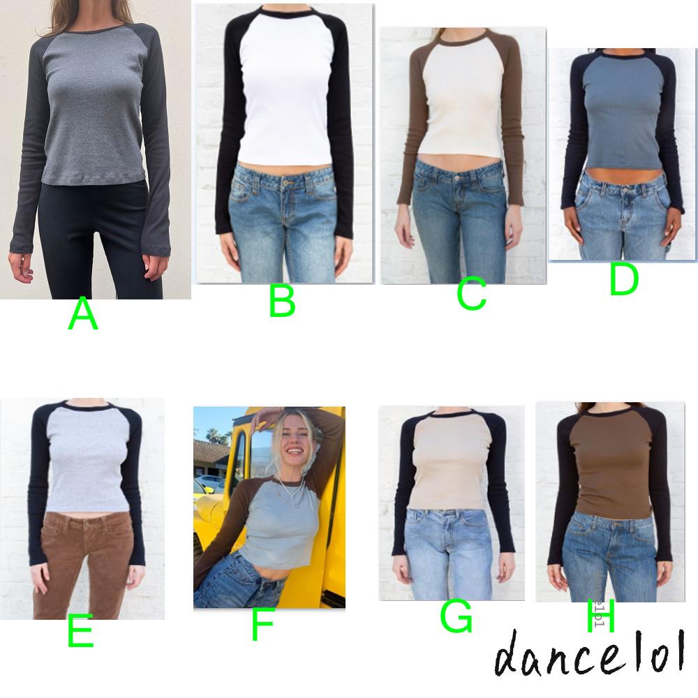 Áo Thun Nữ Tay Dài Cổ Tròn Màu Tương Phản Thời Trang dance1o1-Harajuku