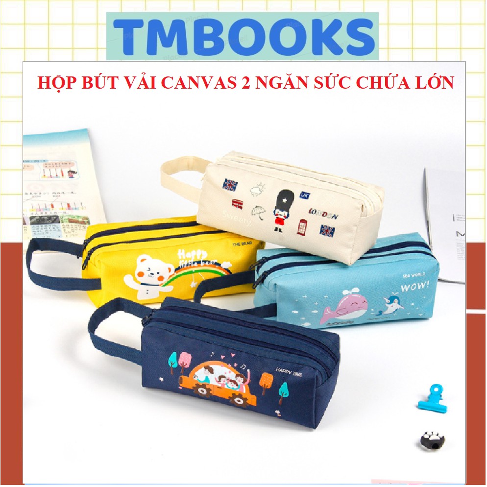 Hộp Đựng Bút Bằng Vải Canvas 2 Ngăn Khóa Kéo Với Sức Chứa Lớn Tiện Dụng - TMBOOKS