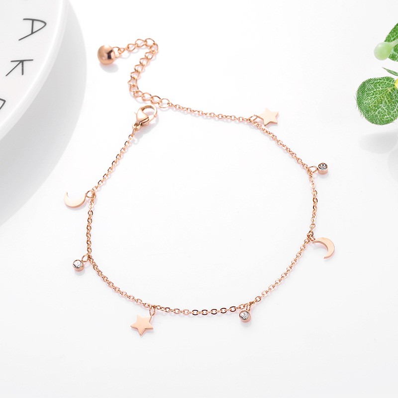 Lắc Chân Bằng Thép Titan Màu Vàng Hồng 18k Phong Cách Mori Thời Trang Dễ Phối Đồ Cho Nữ