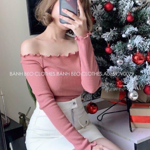 [hot] Áo thun bẹt vai tay dài cuốn biên, áo thu đông tay dài A1202 . | BigBuy360 - bigbuy360.vn