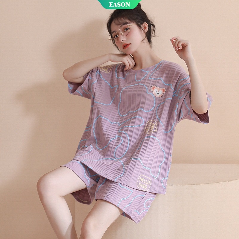 Bộ Đồ Ngủ Tay Ngắn In Họa Tiết Hoạt Hình Dễ Thương Thời Trang Mùa Hè Cho Nữ M-2Xl