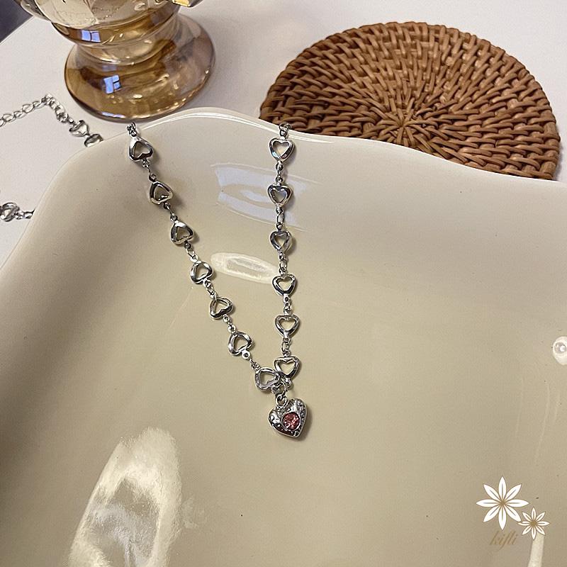 Vòng cổ mặt trái tim đính đá hồng phong cách Âu Mỹ cổ điển