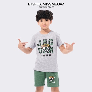 Bộ bé trai mùa hè Bigfox Miss Meow phong cách Hàn Quốc chất cotton hình in báo jaguar từ 11 - 37kg VNXK