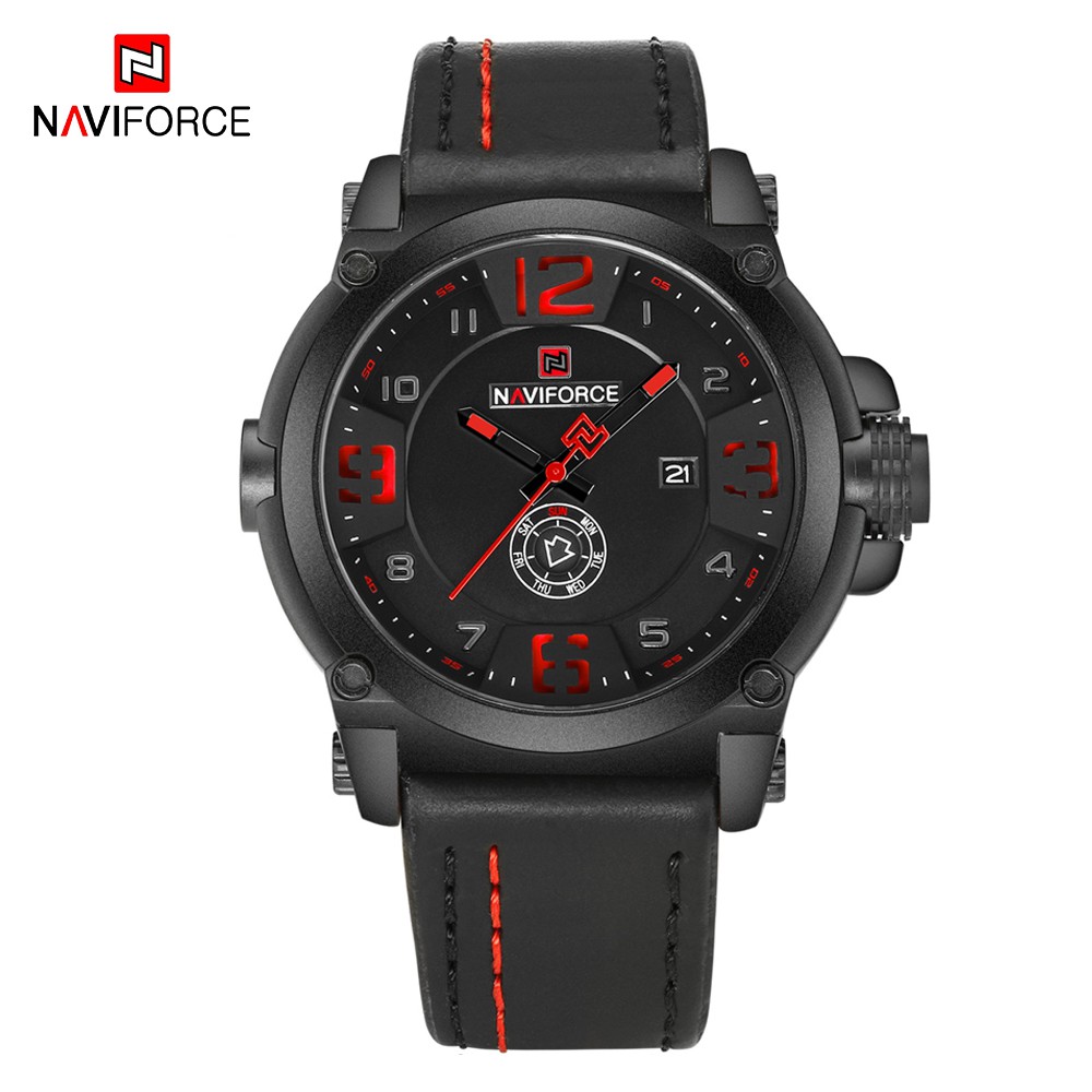 Naviforce Đồng Hồ Analog Máy Quartz Dây Da Phong Cách Quân Đội Cho Nam