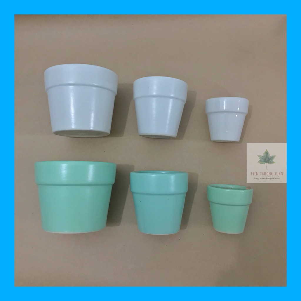 COMBO 3 CHẬU SỨ ĐỦ MÀU TRÁNG MEN - CHẬU ĐẠI - CHẬU TRUNG - CHẬU MINI