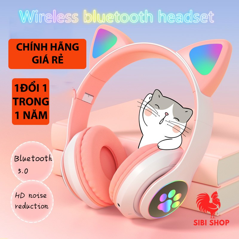 [BH 12 THÁNG] Tai nghe chụp tai mèo dễ thương HXZ-B39 có đèn LERD kết nối bluetooth có mic, đàm thoai và khe cắm thẻ nhớ | BigBuy360 - bigbuy360.vn