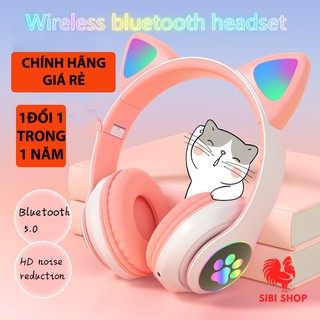 [BH 12 THÁNG] Tai nghe chụp tai mèo dễ thương HXZ-B39 có đèn LERD kết nối bluetooth có mic, đàm thoai và khe cắm thẻ nhớ